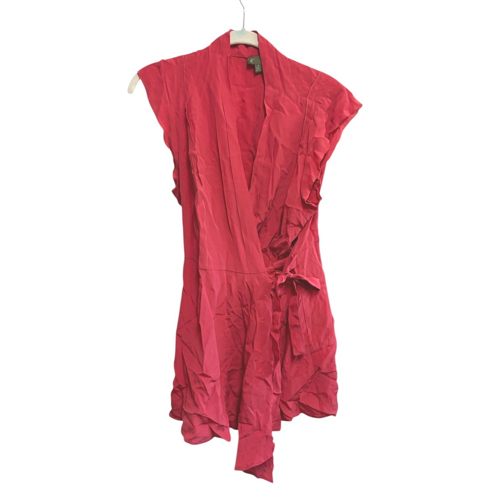 Anthropologie Fei Silk Wrap Blouse Red Sleeveless Ruffle Trim Size 8